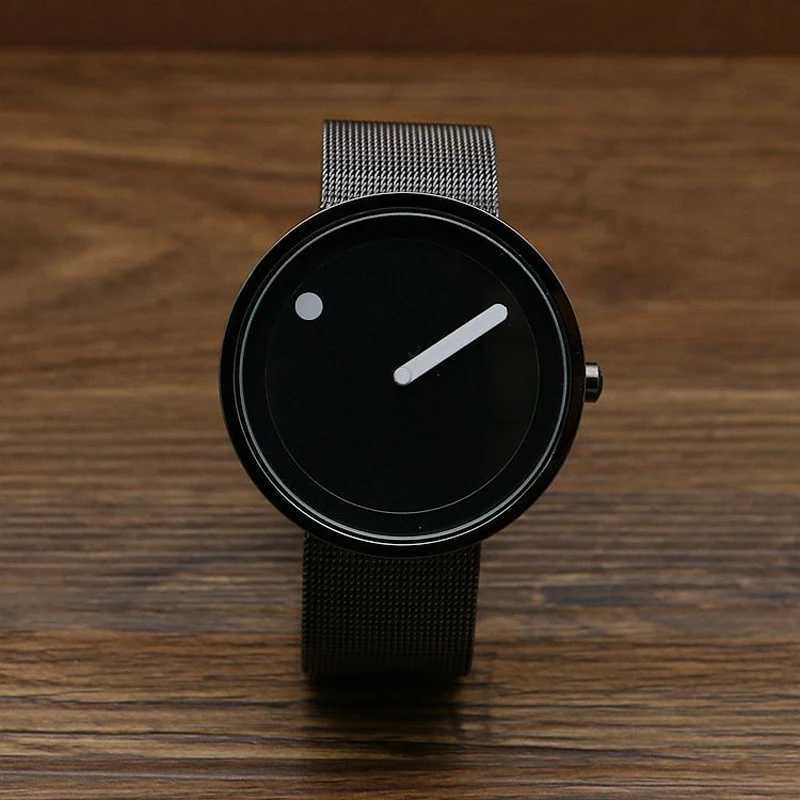 Men Watch Simple Creative Design Trendy Personality Steel Strip Leather Vertical Line Dots Women Fashion Quartz Clock WatchesXJ250527
