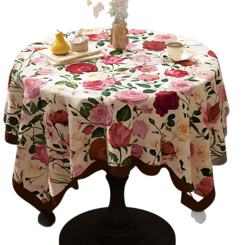 D276 floral cotton and linen fabric canvas printed table cloth coffee table table cloth pastoral style home small fresh plant cover cloth