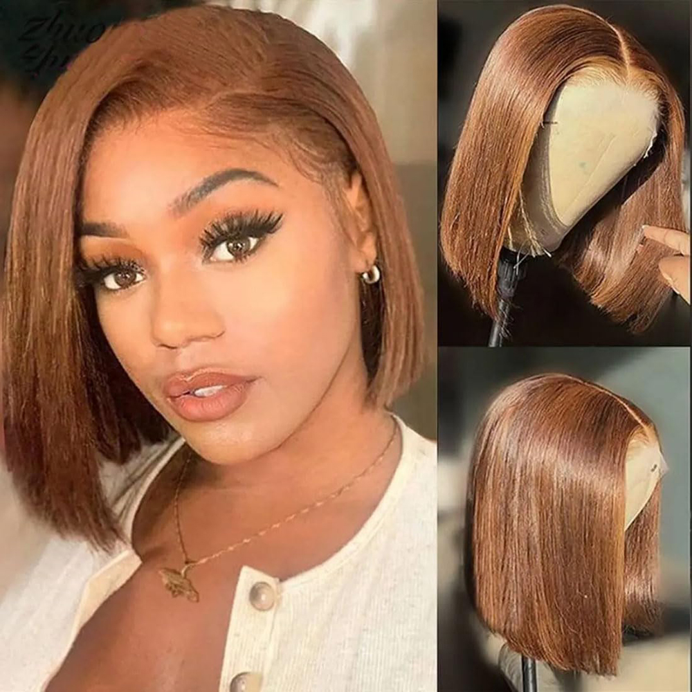 8inch Blue Short Bob Wigs Simulation human Hair Pixie Cut Peruvian 13x4 For Women 180 Density Blonde Fashionable Front Transparent Lace Synthetic Wig