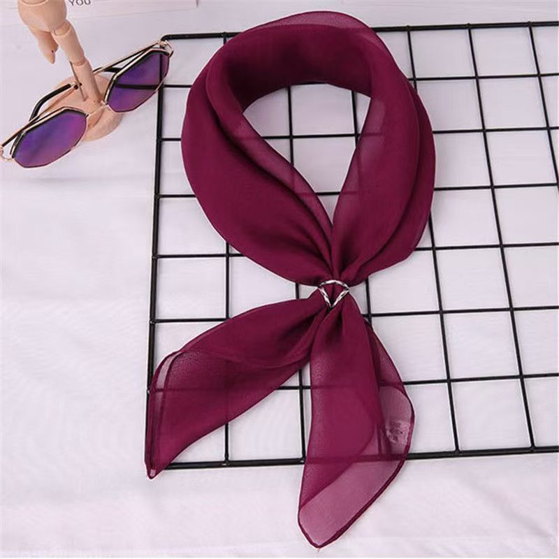 K856 Summer small square scarf for women solid color Korean style neck scarf thin chiffon small scarf versatile square decorative silk scarf