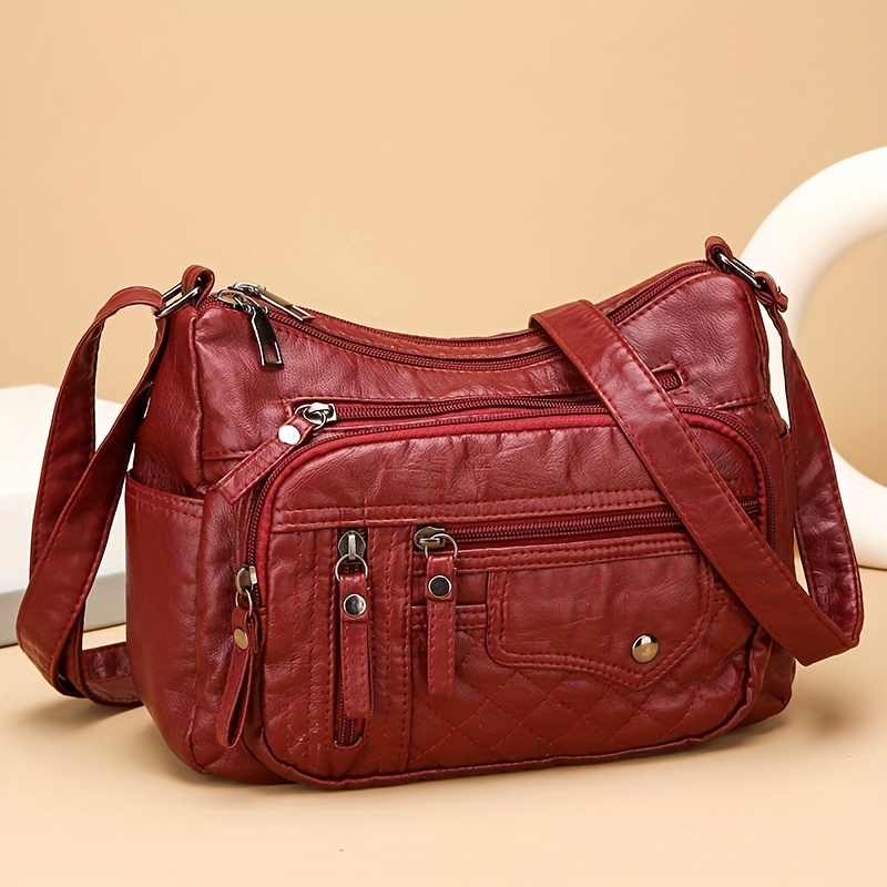 Large Capacity Nylon Shoulder Bag, with Adjustable Strap, Anti-theft Zipper Closure - Available in Brown, Light Gray, Red, Black