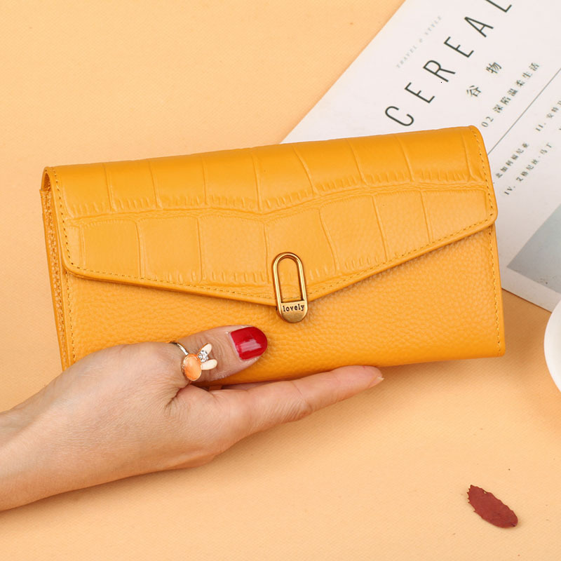 Free Shipping Designer Wallet Head Layer Leather Women's Handbag Long Two Fold Buckle Phone Bag Leather Multi Card ID Bag