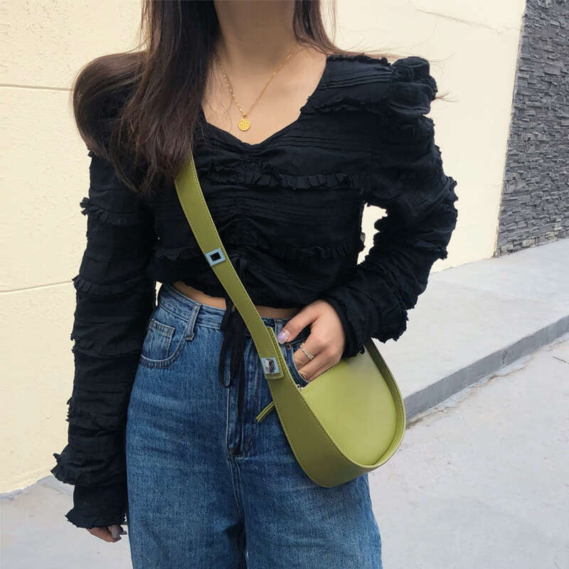 New Women's Half-Moon Saddle Leather Korean Fashion Underarm Simple Shoulder Crossbody Bag