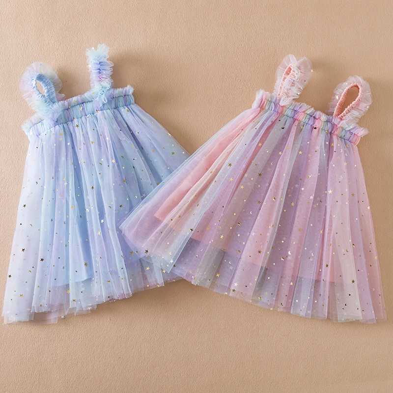 Baby Girls Clothes for Summer 1-5 Years Suspender Sleeveless Toddler Girls Dresses Rainbow Color Tulle Birthday Party Dress X250528