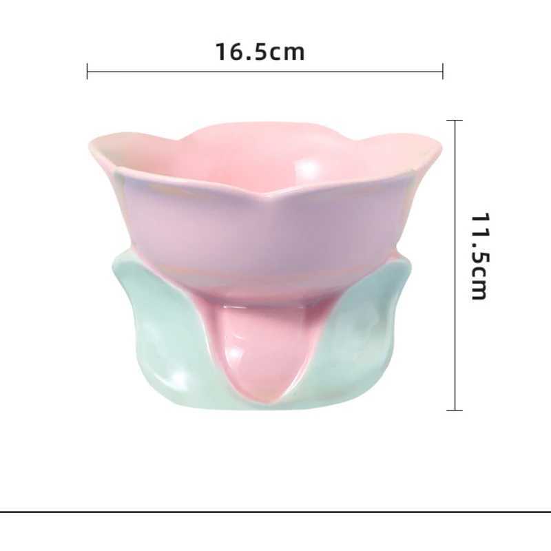 Flower Ceramic Cat Bowl Pet Food Bowl for Cats Dogs Supplies Neck Protection Y250528