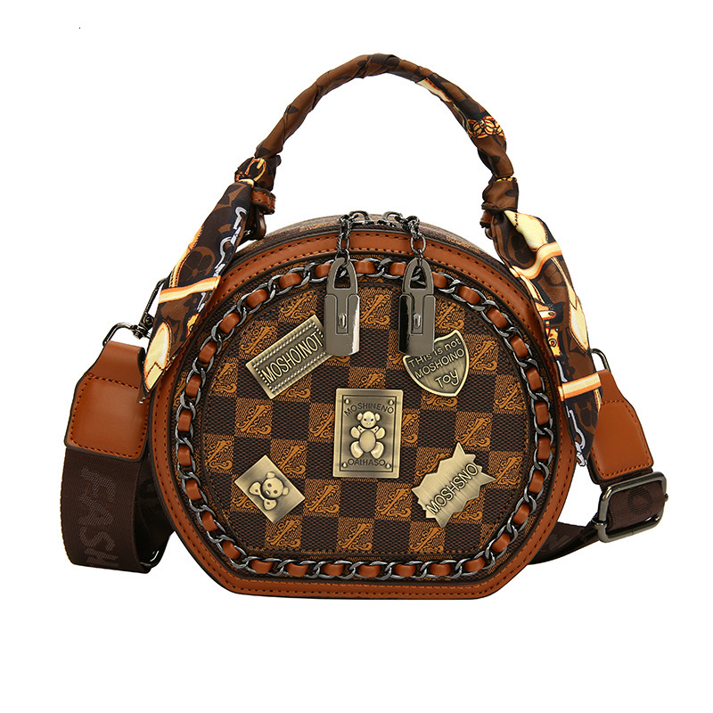 Luxury Brand Designer Bag Single Shoulder Bag Retro Texture Round Cake Bag Women New Fashion Badge Scarf Handbag Versatile Crossbody Bag