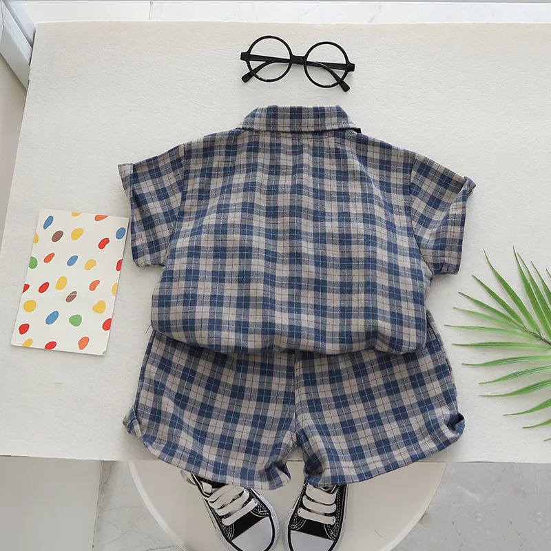 Kids Clothes Baby BoyGirl Plaid TShirt Shorts Set Summer Clothing Fashion Casual Boys Tracksuit Children Set 250528