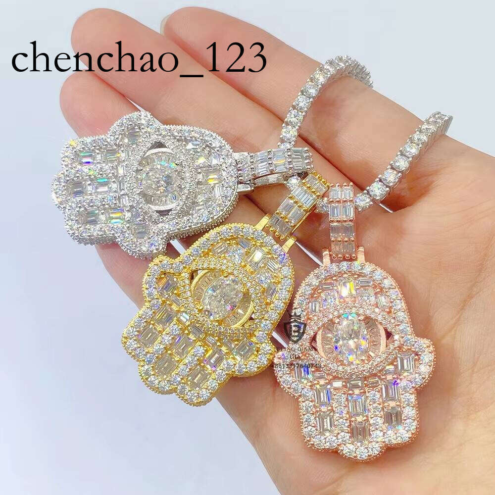 Fashion New Design Oval Eye Hamsa Hand Necklace Wholesale Custom Fancy Shape Vvs Moissanite Pendant