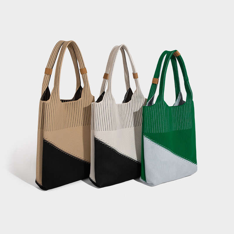Retro color Wrist Bag New Original Design Stripes Knitted Student Girl Casual Shoulder Handbag Women