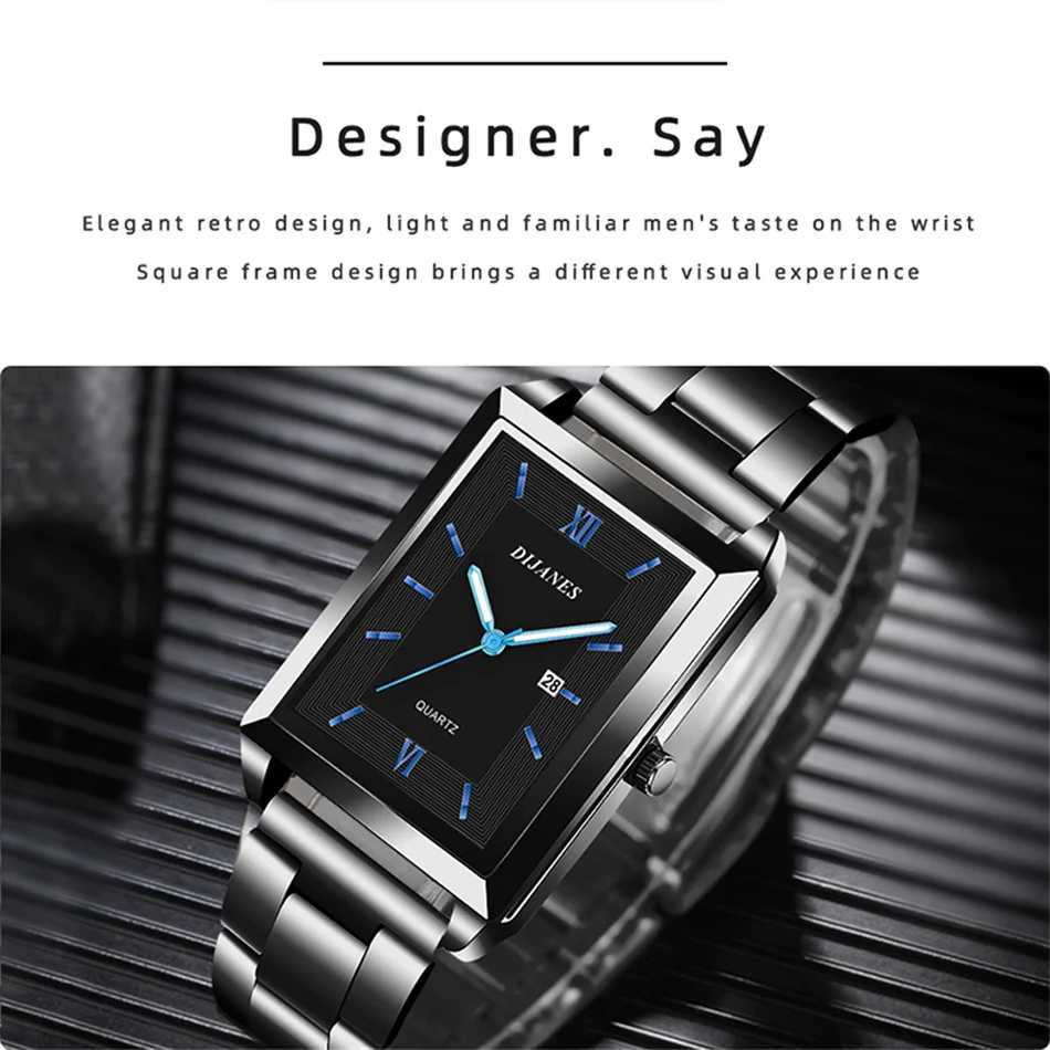 Top Brand Luxury Watches for Men Fashion Quartz Wristwatch Square Gold Stainless Steel Watch Band Business Clock Gold Watch XJ250527