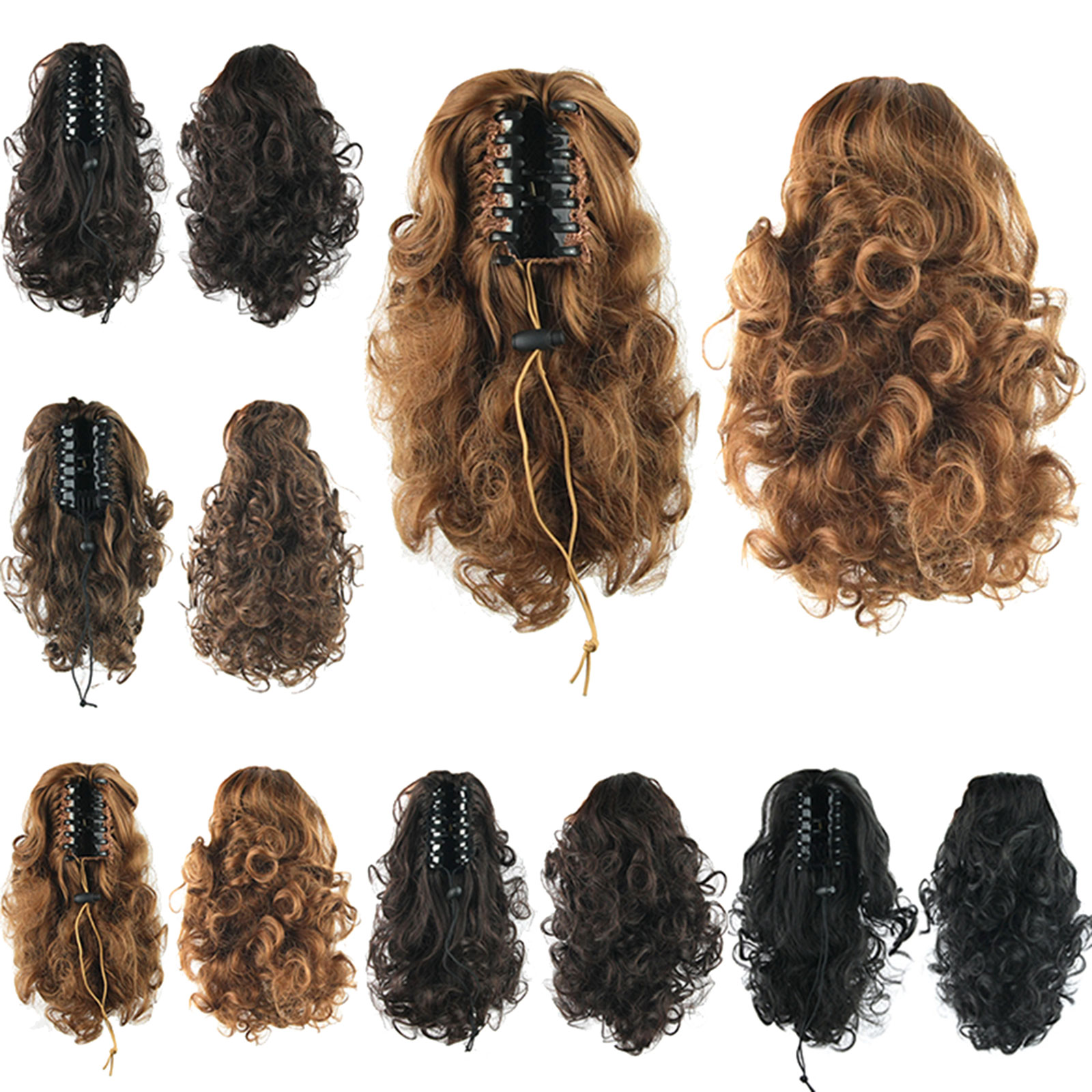 LeeWin Single Color Ponytail Extension Claw Clip in Curly Wavy Ponytail Hair Extensions Synthetic Hair Pieces for Women Pony Tail