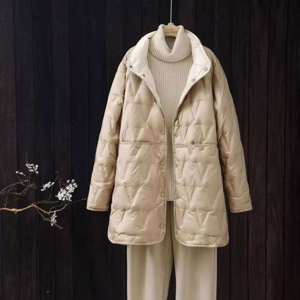 New Autumn Winter Ultralight Long White Duck Down Female Single-Breasted Double Sided Puffer Jacket Women