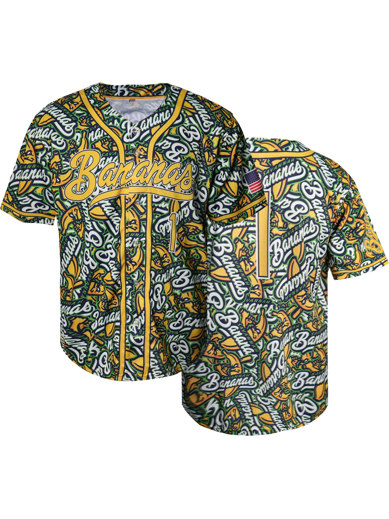 Mens Savannah Bananas 1 LeRoy Stitchec Baseball Jerseys IN STOCK FAST SHIPPING Size S-XXXL