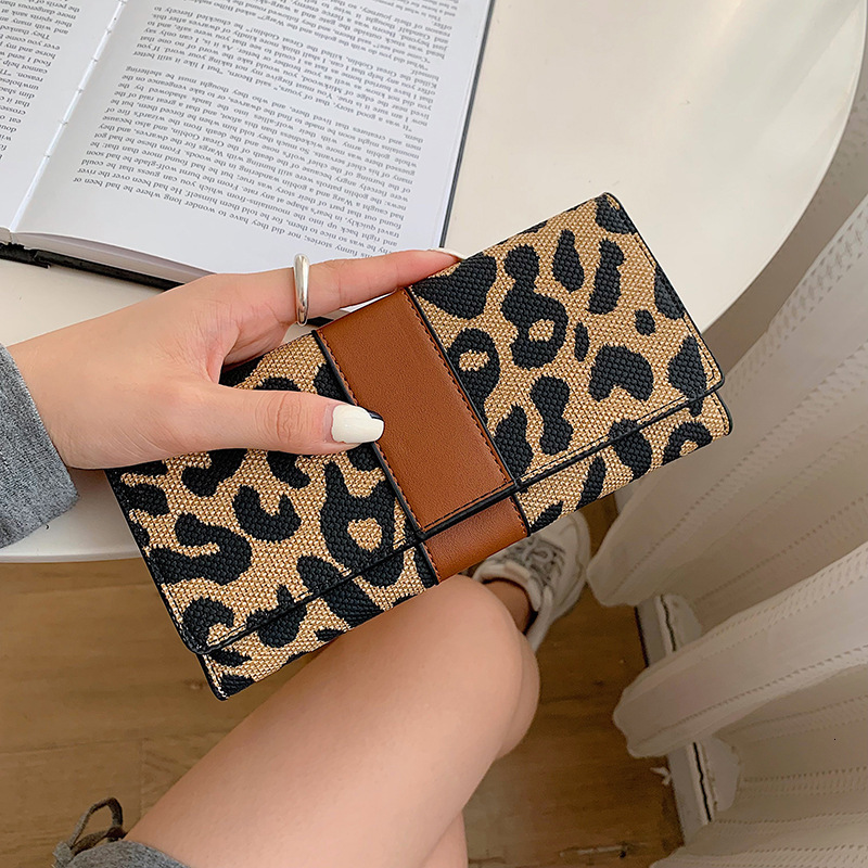 Free Shipping Designer Bag Female New Leopard Print Internet Celebrity Fashion Large Capacity Zero Folding Multi Card Position Long Wallet