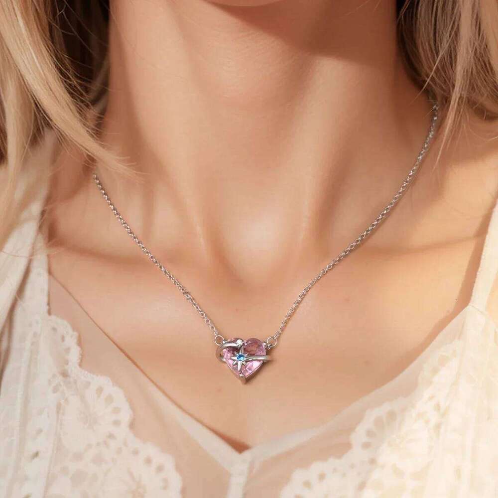 Original Sterling Sier Arrow Heart Bow Tie Round Feather Pendant Colorful Necklace Charm Classic DIY Gift