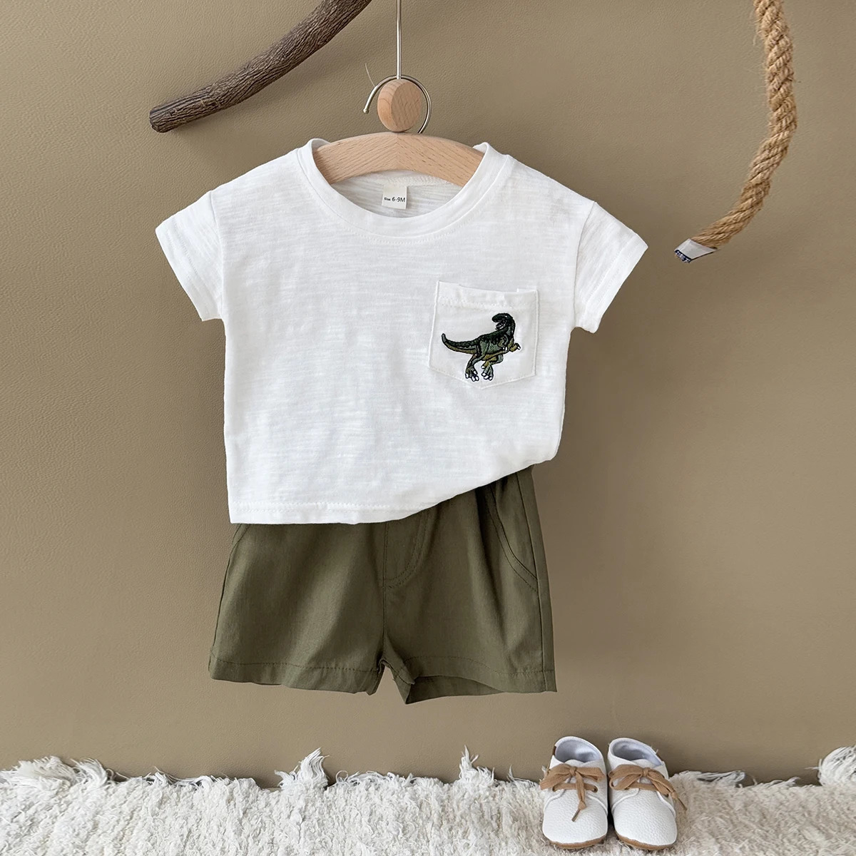Baby Girls Boys Clothes Set Embroidery of Little Dinosaurs Casual Pure Cotton TshirtLoose Shorts born Summer Suit 250528