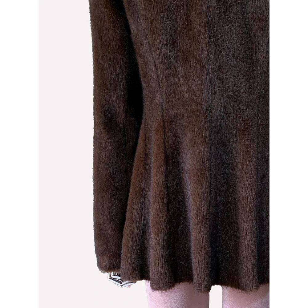 Nerazzurri Winter Short Brown Thick Warm Soft Fitted Faux Mink Fur Coat Women Single Button Elegant Chic Fluffy Jacket