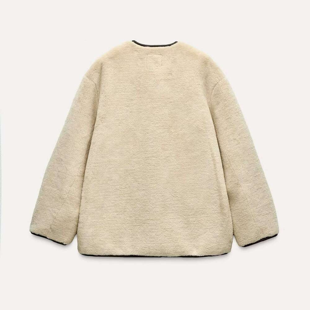 autumn new women's casual fashion slim fit commuting versatile design with rope knot decoration fur coat