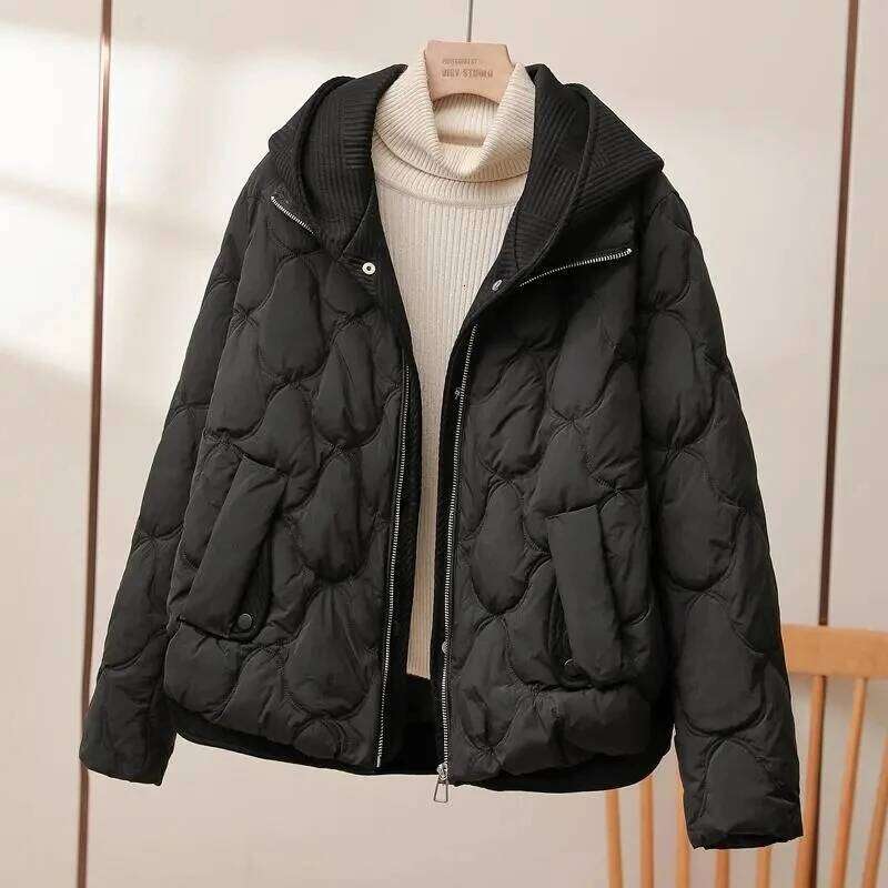 2025 New Winter Women Warm Parkas Female Fake Two-piece Long Sleeve Casual Cotton Padded Jacket Hooded Outwear Ladies