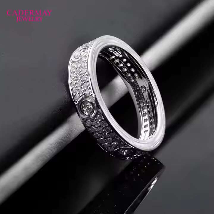 Wide Edition Three Rows Moissanite Silver925 Ring Luxury Custom Lab Created Diamond Ladies Rings Melee Moissanite Eternity Ring