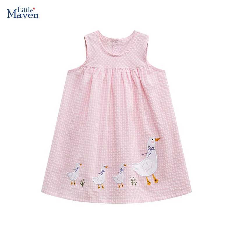 Little maven Cute Kids Clothes Sleeveless Dress Children Sundress Vestidos Animal Duck Applique Embroidery Baby Girls Dresses X250528