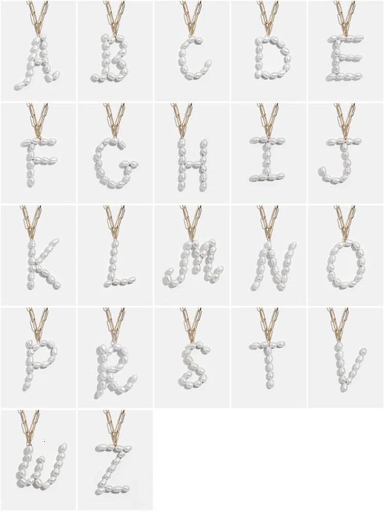 F.I.N.S INS Style Freshwater Pearl Big Initial Alphabet Pendants for Women Curb Thick Long Chain Link Necklace Women 250520