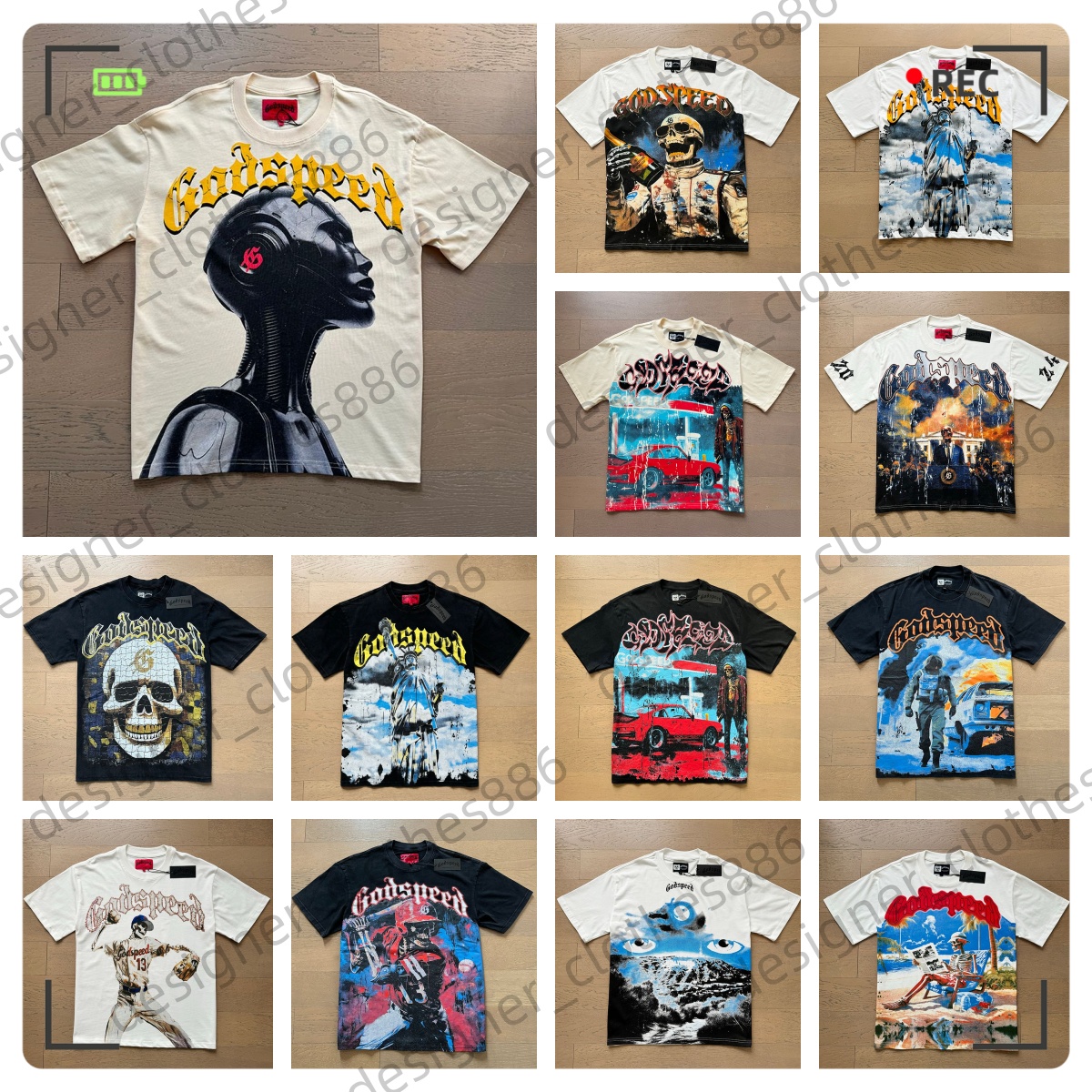 Godspeed shirt Godspeed Mens Designer shirt technical short sleeve casual breathable sweat letter print pure cotton enthusiast same garment sf