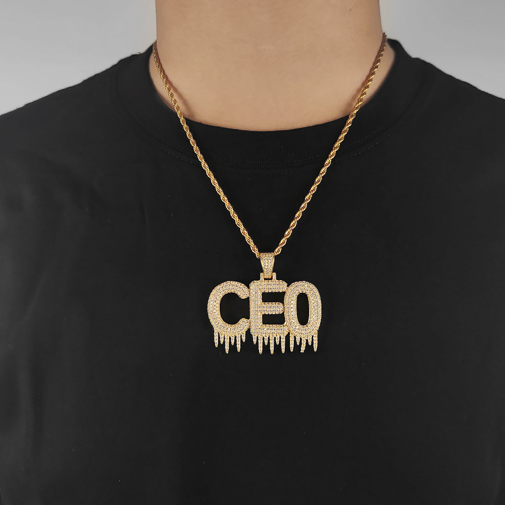 Custom TopBling A-Z Baguette Letters Ice Name Pendant Necklace Bling 18K Real Gold Plated Hip Hop Jewelry