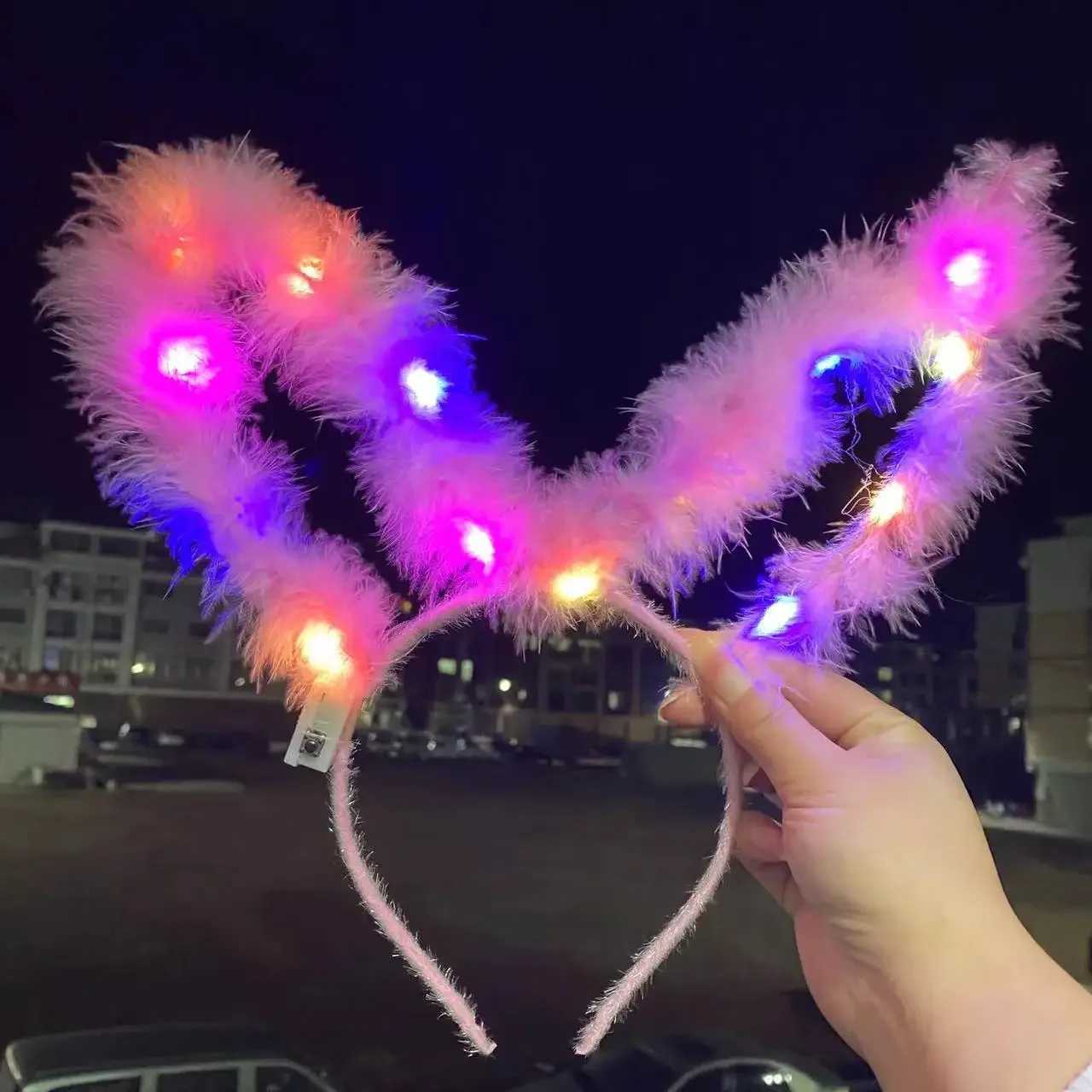 10pcs Adult Kids Carnival Light up Headband LED Flower Crown Christmas Feather Blinking Hair accessories Party Supplies W250528