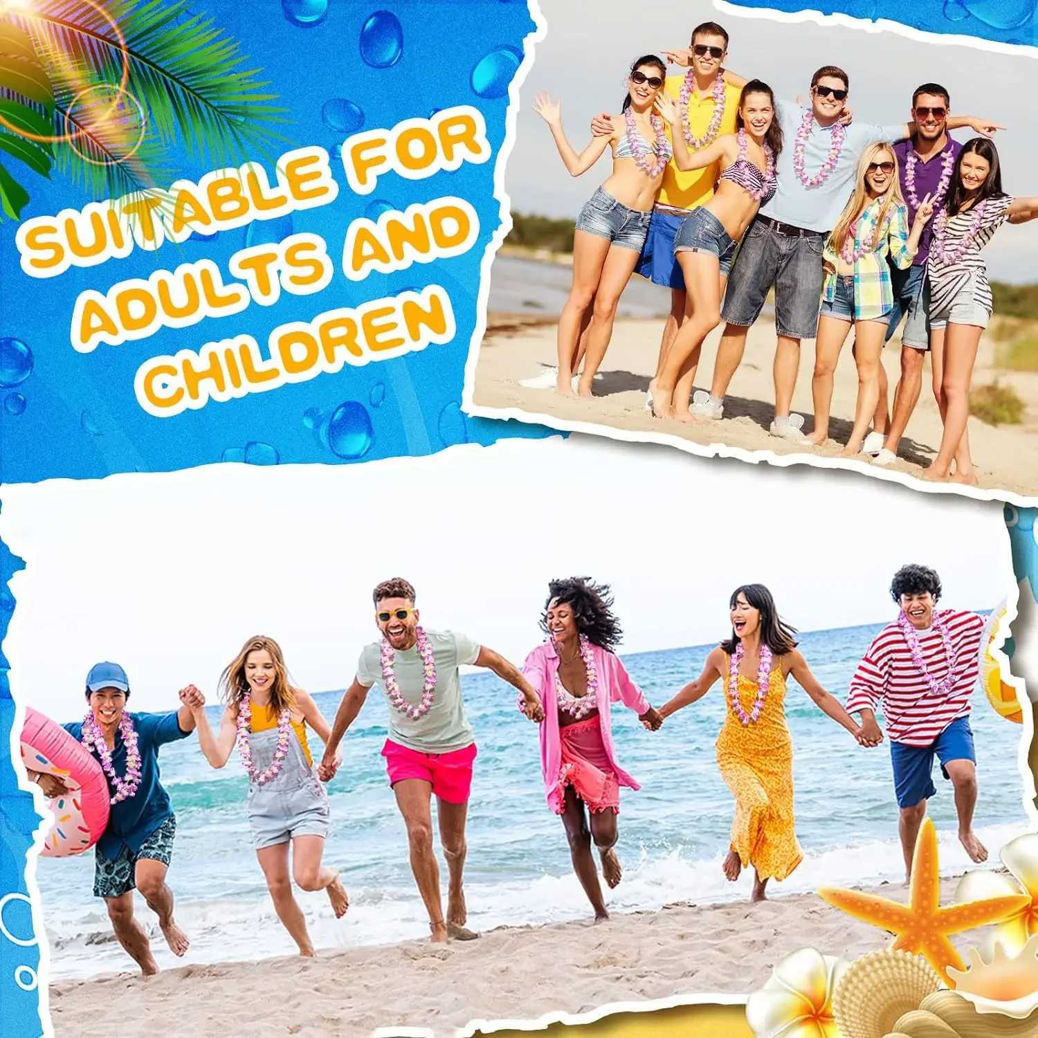 16-40Pcs Light up Hawaiian Leis LED Light up Flower Leis Necklace Leis for Beach Tropical Carnival Party Supplies Wedding Gifts W250528