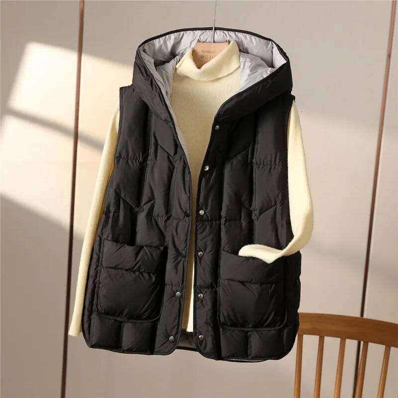 Female 90% White Duck Ultra Light Sleeveless Down New Autumn/Winter Fashion Hooded Basics Women Warm Vest Coat