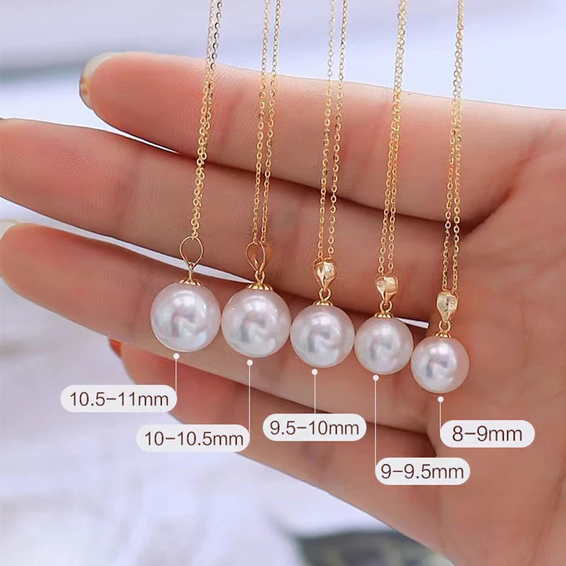 YUNLI Real 18K Yellow Gold Necklace Pendant Round Natural Freshwater Pearl Pure AU750 Fine Jewelry for Women PE016 250520