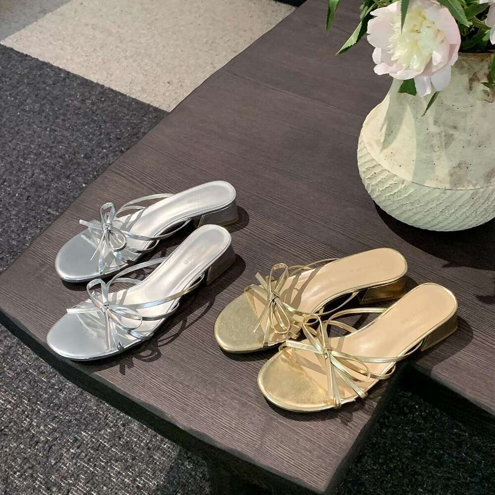 Grape Mom Studiolee~ French Sweet Bowknot Versatile Chunky Heel Open-toe Roman Sandals for Women Outdoor Wear