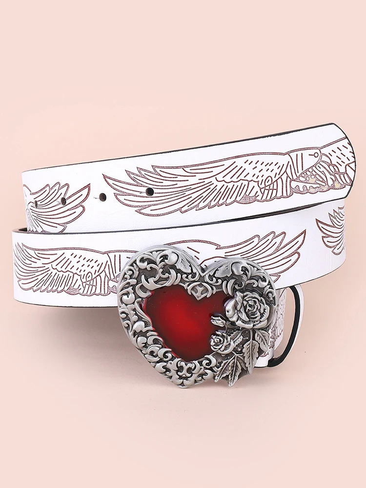 Hip Hop Punk Belt Retro Fashion Personality White Wide Edge Love Casual Versatile Belt Womens Fashion Y2K Couple 250520