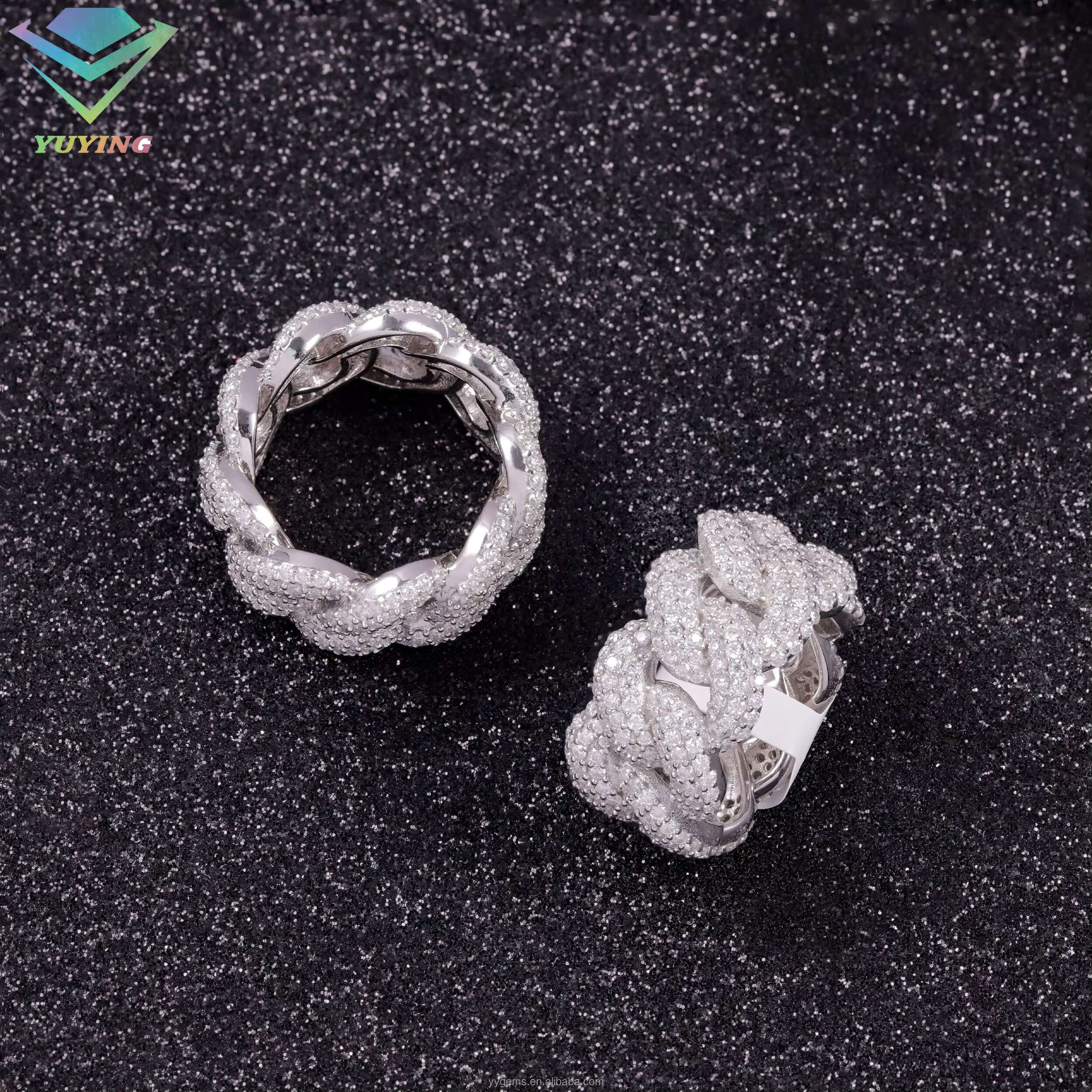 Ready to Ship Iced Out Diamond Rings Pass the Diamond Tester VVS Moissanite S925 Silver Gold Plated Hip Hop Fashion Ring