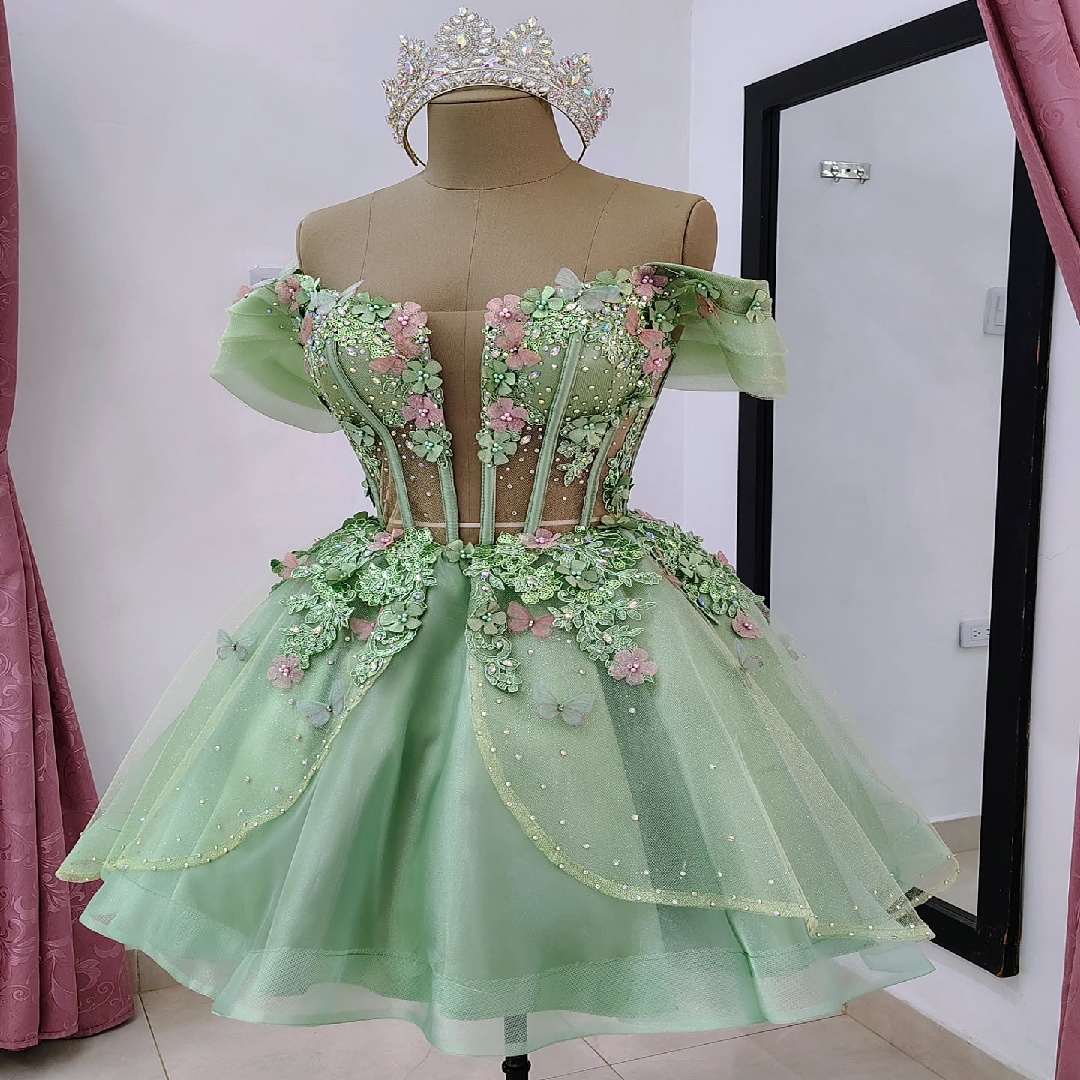 Gorgeous Green Quinceanera Dresses Convertible 2 In 1 Two Pieces 3D Flowers Princess Sweet 16 Gown Vestidos De 15 Xv Anos Removable Skirt Special Occa