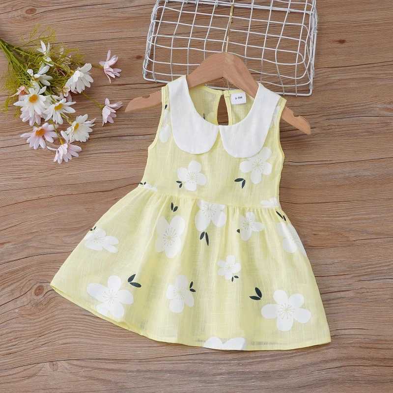 2025 Summer Baby Girls Korean Version Style Sleeveless Peter Pan Collar Sundress Children Cotton Linen Princess Dress 0-6Years X250528