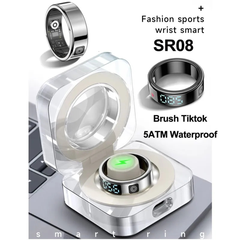 2025 SR08 Smart Ring Men Women LED Display Screen Heart Rate Blood Oxygen Monitoring 5ATM Waterproof Multi Sports Modes Gift 250603