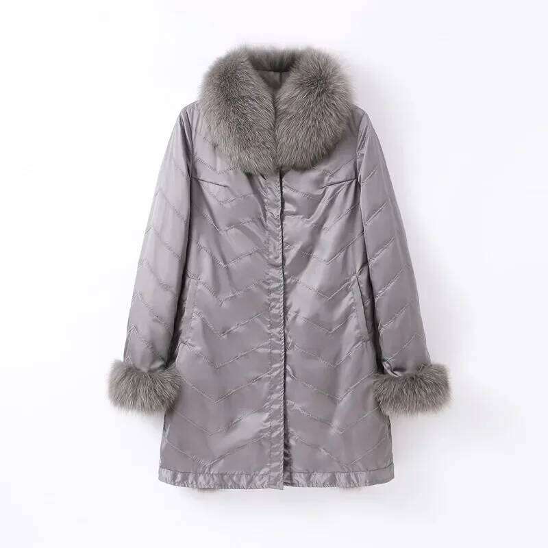 Women Winter Long Fox Fur Coat Jacket New Warm Double Side Parka Ct262