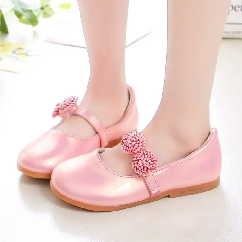 Kids Leather Shoes for Girls School Black Beige Shoes Floral Flower Girl Flats for Wedding Party Children Mary Janes Princess 250528