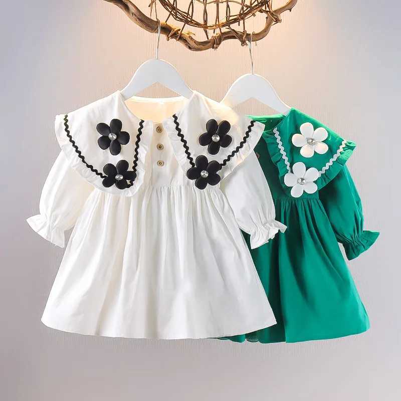 Childrens Korean Version Dress Spring and Autumn Fashion Girls Pure Cotton Flower Doll Neck Dress Infant Princess Dress 0-4Y X250528