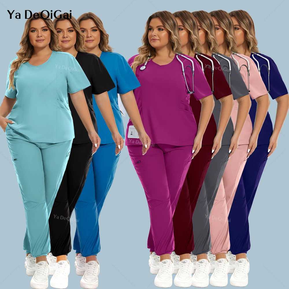 High Quty Medical Scrubs Set Uniforms Doctor Nursing Workwear Dentist Overalls Jogger Tops Pants Pet Shop Clothes Accessories X2505281