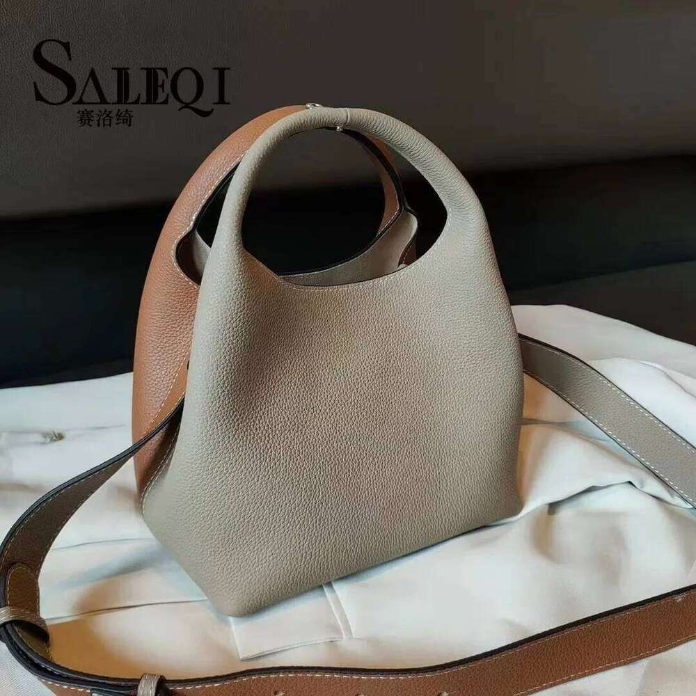 Free Shopping TOGO Cowhide Bucket With Niche Design Color Blocking Designer Single Shoulder Diagonal Cross Women's Tote Bag