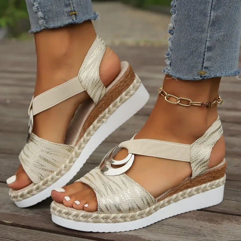 Womens Wedges Sandals 2024 Summer Snake Print Platform Sandals Gladiator Shoes Woman Comfort Casual Med High Heels Sandals 250603