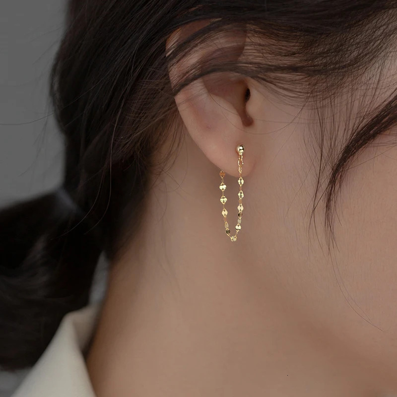 MODIAN 925 Sterling Silver Sparkling Round Long Chain Stud Earrings Fashion Gold Color Ear Studs For Women Fine Jewelry Gift 250527