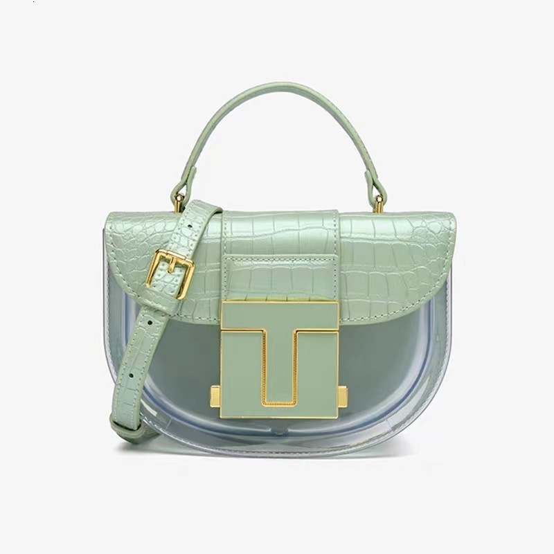 Top Brand High Quality New 2025 New Crocodile Pattern Women's Bag Patchwork Transparent Shoulder Handbag Crossbody Saddle Bag New Free Delivery D