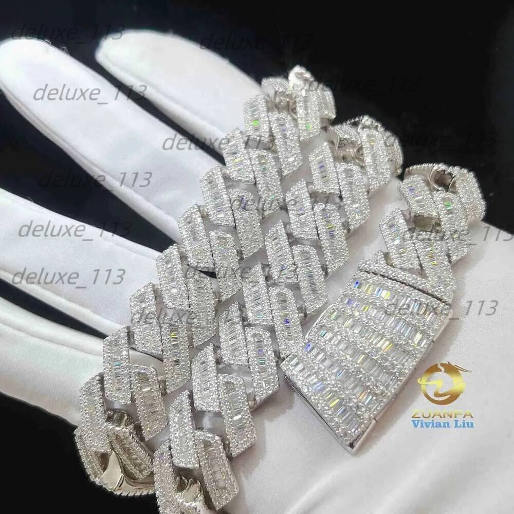 20Mm VVS Moissanite Cuban Link Chain Hip Hop Fine Jewelry Baguette Dia Men Necklace Sterling Sier Fully