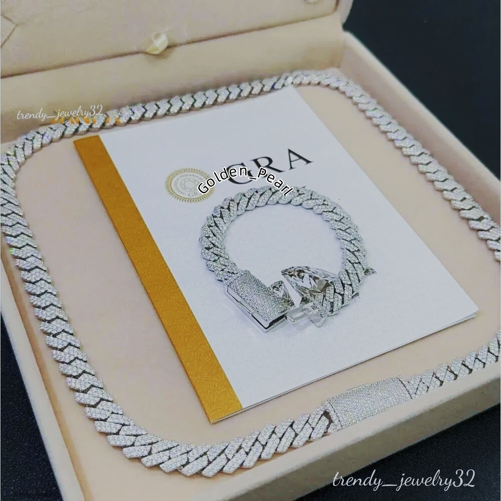 pendant necklaces designer for men Fine jewelry pass diamond tester iced out Miami chain necklace 925 Sterling Silver 14mm cuban link chain moissanite