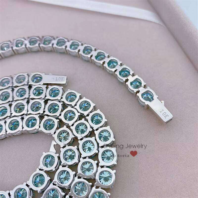 Hip Hop Hot Factory Direct Sell Sterling Sier White Gold 6.5mm Blue Moissanite Tennis Chain