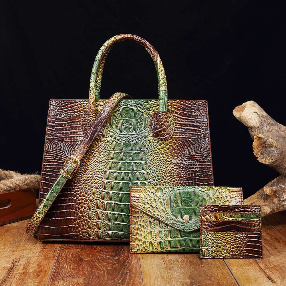 European and American retro design, hand-held crossbody women's baozi mother bag, colorful crocodile pattern Brahmin 2025 temperament versatile n